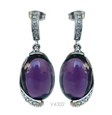 V3402, Earrings S. Steel 316L amethyst synthetic,  White Crystal