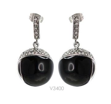 V3400, Earrings S. Steel 316L,  Black Onyx & White Crystal