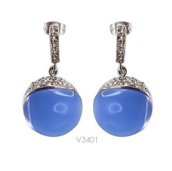 V3401, Earrings S. Steel 316L,  Blue & White Crystal