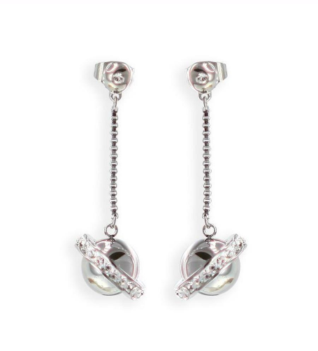V3492, Earrings S. Steel 316L,  White Crystal,  S. Steel Collection