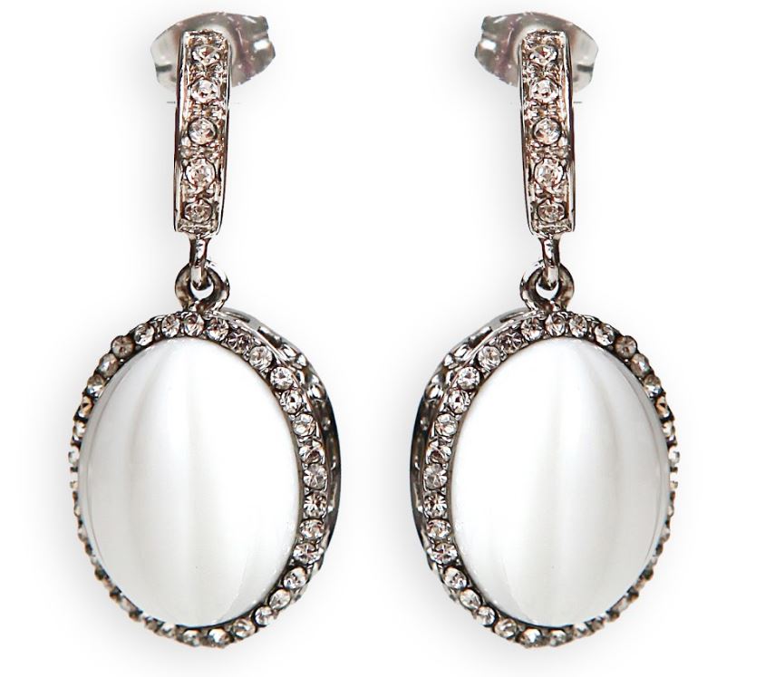 V3404, Earrings S. Steel 316L,  White Onyx,  White Crystal