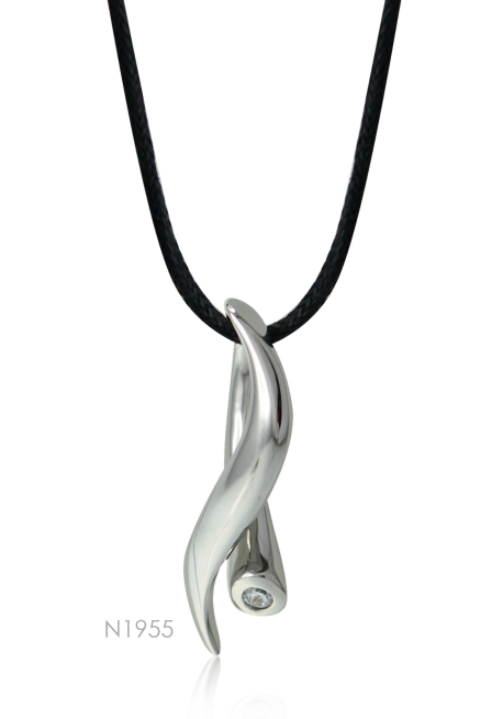 N1955, Necklace Black Strap,  Steel,  Zircone Stone,