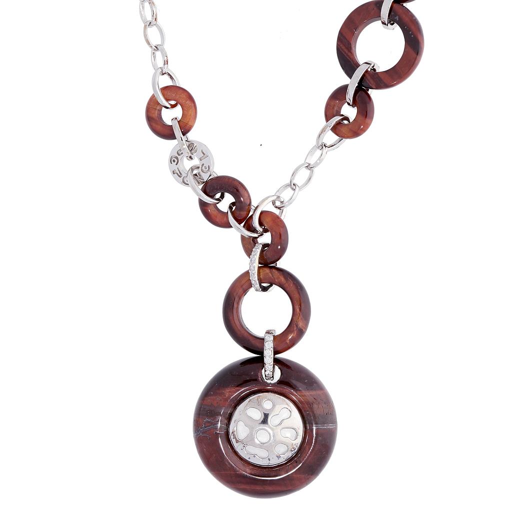 N2471, Necklace Silver 925,  Rhodium Plated,  CZ Zirkon & Tiger Eye,  Midnight Collection