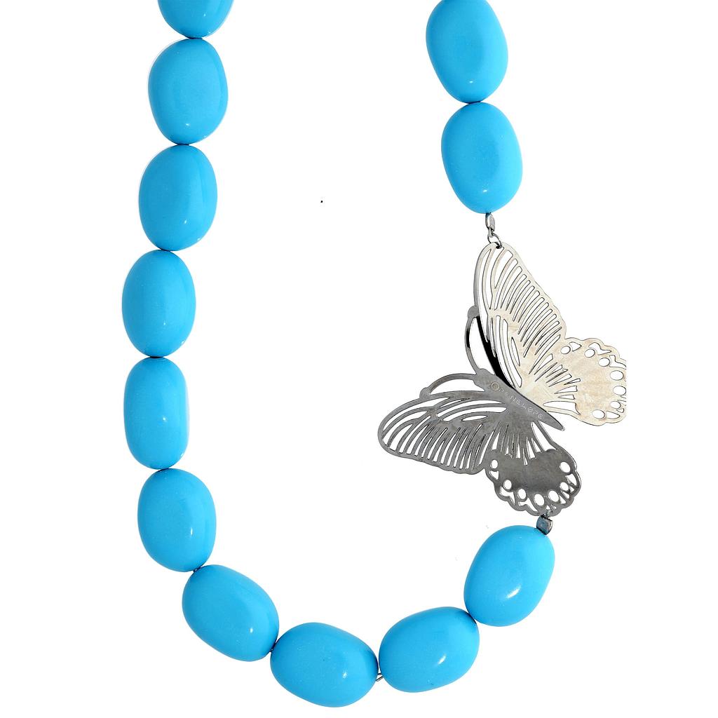 N3085, Necklace S. Steel 316L,  Enamel,  Turqouise,  S. Steel Collection