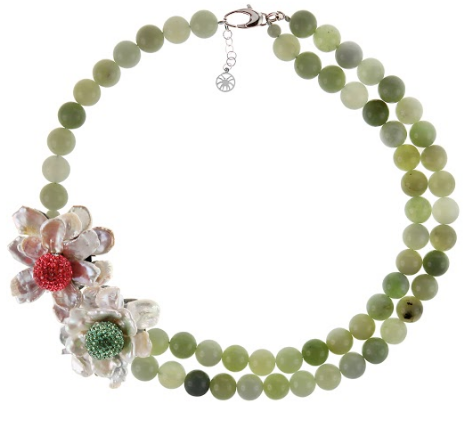N4528, Necklace S,  Steel 316L,   fresh water pearl,   new jade natural stone