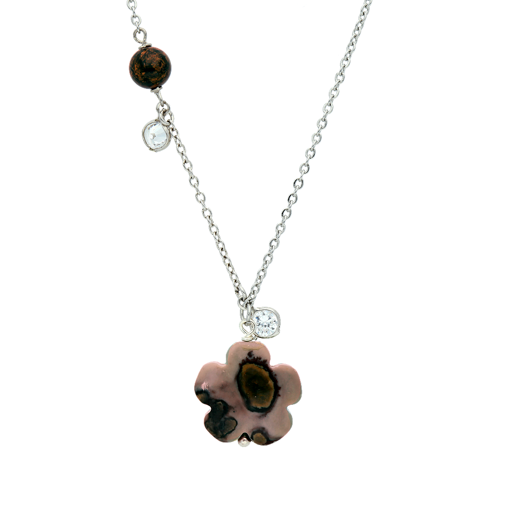 N4684, Necklace S. Steel 316L,  jasper flower