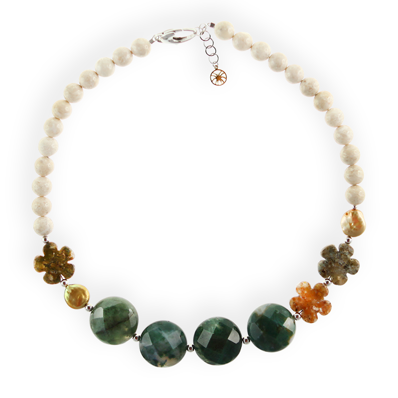 N4653, Necklace S. Steel 316L,  Jasper stone,  green jadeite