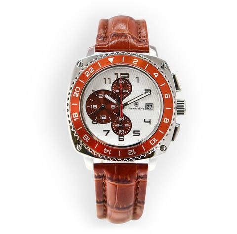 PE08157B, Watches S. Steel Quartz , brown leather strap 