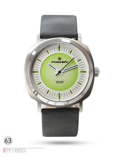 PE198SG, Watches S. Steel Quartz case, grey leather strap 