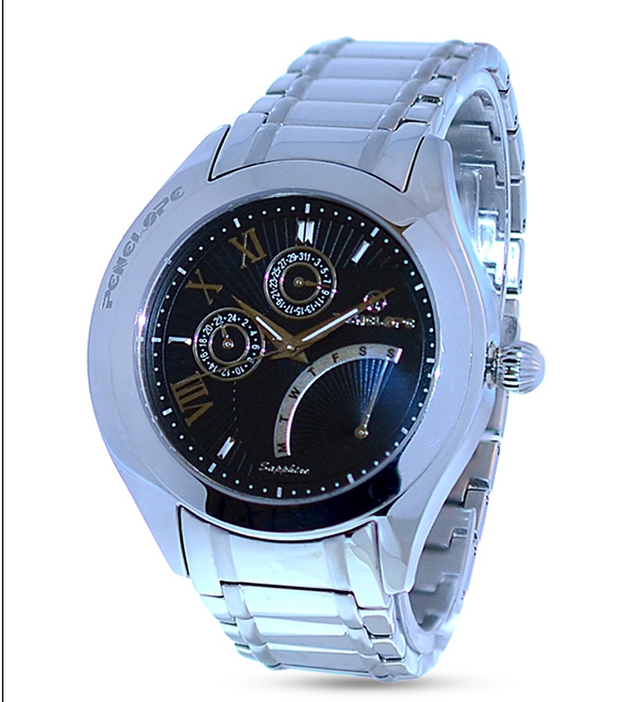 PE208, Watches S. Steel Quartz, Steel case and band, black dial 
