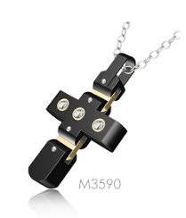 M3590, Pendant S. Steel 316L,  Black & Gold Plated & Crystals,  Men's Collection