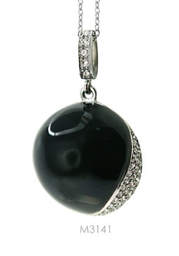 [M3141 Stainless Steel] M3141, Pendant S. Steel 316L,  Black Onyx,  White Crystal