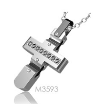 [M3593 Men's Collection] M3593, Pendant S. Steel 316L,  Black Plated & Crystal,  Men's Collection
