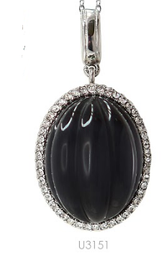 [M3146 Stainless Steel] M3146, Pendant S. Steel 316L,  Grey Cat Eye ,  White Crystal