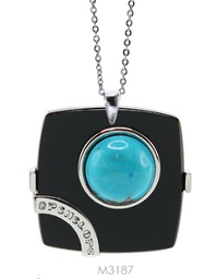[M3187 Stainless Steel] M3187, Pendant S. Steel 316L,  Tourquise,  Black Agata,  S. Steel Collection