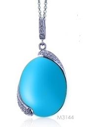 [M3144 Stainless Steel] M3144, Pendant S. Steel 316L,  Tourquise,  White Crystal