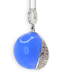 [M3142 Stainless Steel] M3142, Pendant S. Steel 316L,  White & Blue Crystal