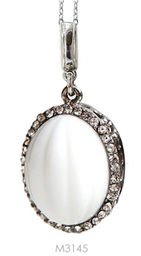 [M3145 Stainless Steel] M3145, Pendant S. Steel 316L,  White Onyx & Crystal