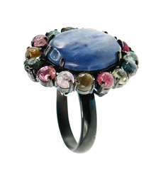 [U3658 Limited Edition] U3658, Ring Silver 925,  Blue Kyanite,  Tourmaline