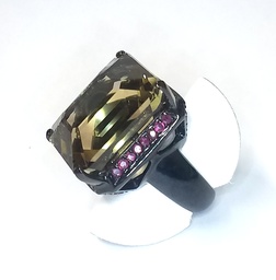 [U3656 Limited Edition] U3656, Ring Silver 925, Black rhohium, Topaz , Ruby