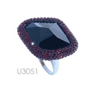 [U3051 Shining Crystals] U3051, Ring Silver. 925,  Jet Hematite,  Siam Crystal
