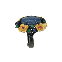 [U3736 Limited Edition] U3736, Ring Silver 925,  Kyanite,  Ruby,  Emerald,  Blue Sapphire,  IPGold,  IPBlack