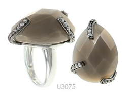 [U3075 Silver & Stones] U3075, Ring Silver. 925,  White Zircon,  Grey Agata,  Midnight Collection
