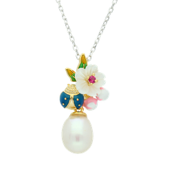 [N5159 Eden] N5159, Necklace, Sterling Silver 925, Gold & Rhodium Plated, White Shell, Cubic Zirconia, Enamel