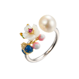 [U4116 Eden] U4116, Ring,  Sterling Silver 925,  Gold & Rhodium Plated,  White Shell, Fresh Water Pearl,  Cubic Zirconia,  Enamel