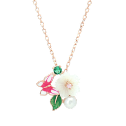 [N5167 Eden] N5167, Necklace, Sterling Silver 925, Cubic Zirconia, Shell flower ,Enamel 