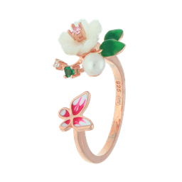 [U4124 Eden] U4124,  Ring ,  Sterling Silver 927,  Cubic Zirconia,  Shell flower , Enamel ,  Fresh Whater Pearl