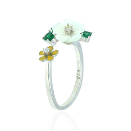 U4125, Ring, Sterling Silver 926, Cubic Zirconia, Shell flower ,Enamel