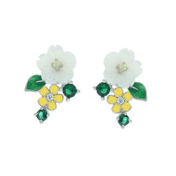 [V5815 Eden] V5815, Earrings , Sterling Silver 927, Cubic Zirconia, Shell flower ,Enamel 