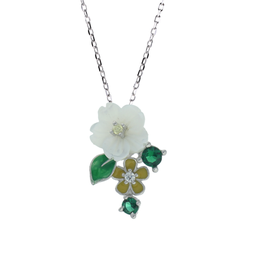 [N5168 Eden] N5168,  Necklace,  Sterling Silver 925,  Cubic Zirconia,  Shell flower , Enamel ,