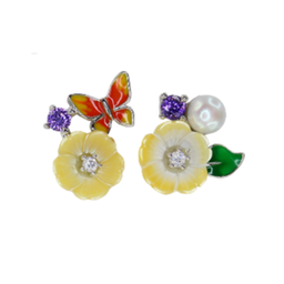 [V5388 Eden] V5388, Earrings Silver 925,  Purple Shell flower,  CZ