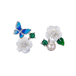 [V5387 Eden] V5387, Earrings Silver 925,  White Shell,  Green Spinel