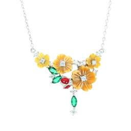 [N5166 Eden] N5166, Necklace Sterling Silver 925, Rhodium Plated,Yellow Shell, Cubic Zirconia,Enamel