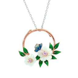 [N5161 Eden] N5161,Necklace Sterling Silver 925,Rose Gold & Rhodium Plated,White Shell,Cubic Zirconia,Enamel