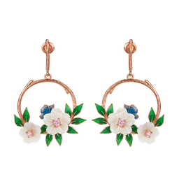 [V5805 Eden] V5805,Earrings Sterling Silver 925,Rose Gold Plated,White Shell,Cubic Zirconia,Enamel