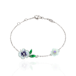 [B2877 Eden] B2877, Bracelet, Sterling Silver 925, Rhodium Plated, White Shell, Cubic Zirconia, Enamel, Length 16,17,18 cm 