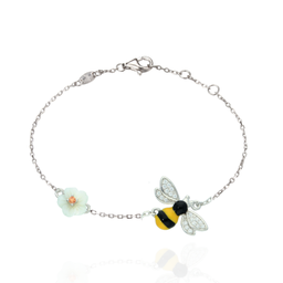 [B2981 Eden] B2981, Bracelet, Sterling Silver 925, Rhodium Plated, White Shell, Cubic Zirconia, Enamel, Length 16,17,18 cm 
