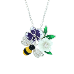 [N5164 Eden] N5164, Necklace, Sterling Silver 925, Rhodium Plated, White Shell, Cubic Zirconia, Enamel