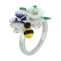 [U4121 Eden] U4121, Ring, Sterling Silver 925, Rhodium Plated, White Shell, Cubic Zirconia, Enamel