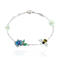[B2876 Eden] B2876, Bracelet, Sterling Silver 925, Rhodium Plated, White Shell, Cubic Zirconia, Enamel, Length 16,17,18 cm 