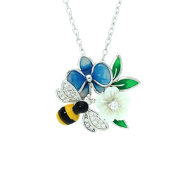[N5163 Eden] N5163, Necklace, Sterling Silver 925, Rhodium Plated, White Shell, Cubic Zirconia, Enamel