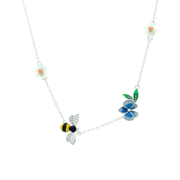 [N5165 Eden] N5165, Necklace, Sterling Silver 925, Rhodium Plated, White Shell, Cubic Zirconia, Ename, Length 40,42,45 cm 