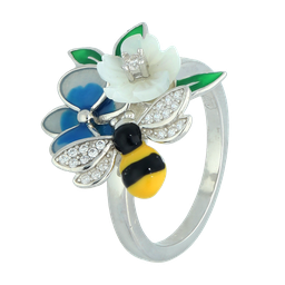 [U4120 Eden] U4120, Ring, Sterling Silver 925, Rhodium Plated, White Shell, Cubic Zirconia, Enamel