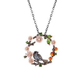 [N5272 Eden] N5272, Necklace Silver 925, Black&Green Spinel, White CZ, Swiss Blue CZ, Pink Shell Flower