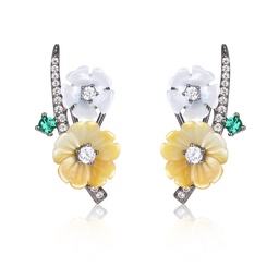 [V4739 Eden] V4739, Earrings Silver 925,  White Zircon,  Green Spinel,  Shell Flower