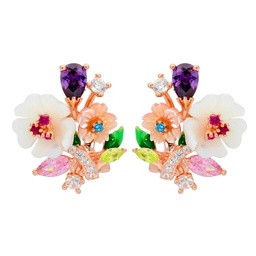[V5509 Eden] V5509, Earrings Silver 925,  Shell flower,  Red corrundum Cz,  Enamel
